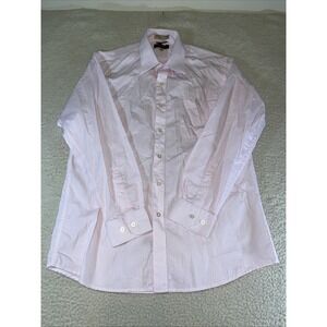 Cosani Men's 16.5 34/35 White Pink Pinstripe Cotton Dress Shirt